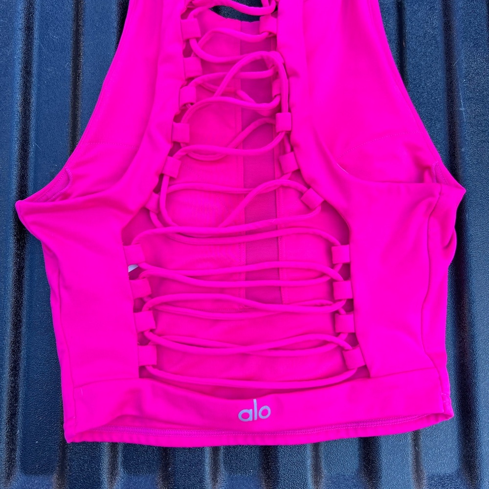 ALO Yoga Hot Pink Strappy Crop Tank - Picture 2 of 3